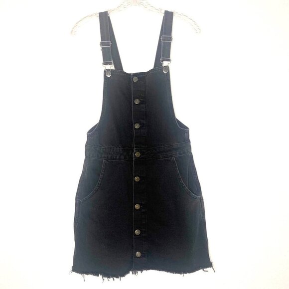 Denim Co Black Exposed Button Up Raw Hem Mini Skirt Overalls women’s Size 6 - Picture 1 of 9